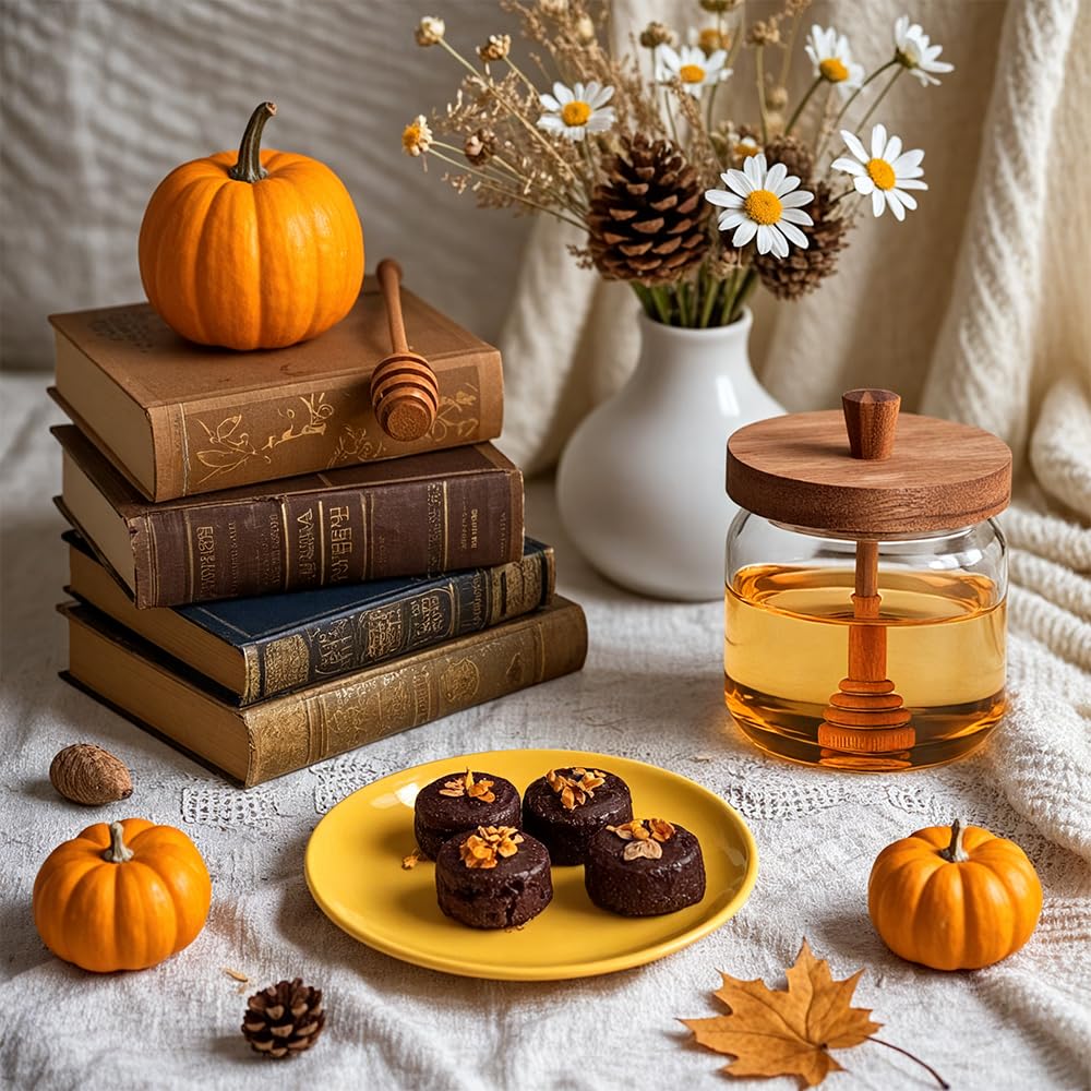 Vasetto Portamiele In Vetro Con Coperchio In Legno - Dosatore Pratico, Design Elegante - Foto 3