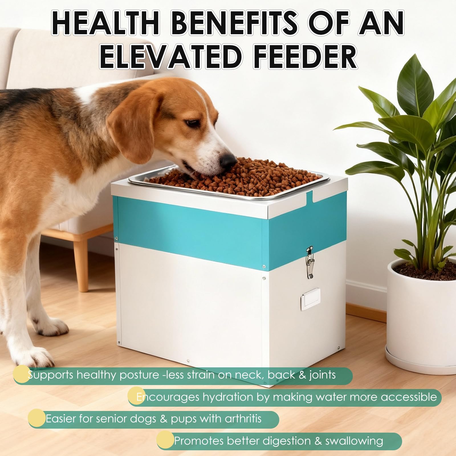 Comederos Elevados para Perros, Comedero Elevado de 38Cm de Altura para Perros Grandes, Recipiente HerméTico para Almacenar Comida para Mascotas con Una Capacidad de 21Kg para El Hogar o Los Viajes