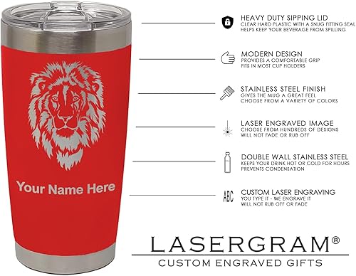 Miniatura 5 de LaserGram Vaso aislado al vacío de 20 onzas, bandera de El Salvador, grabado personalizado incluido (rojo)