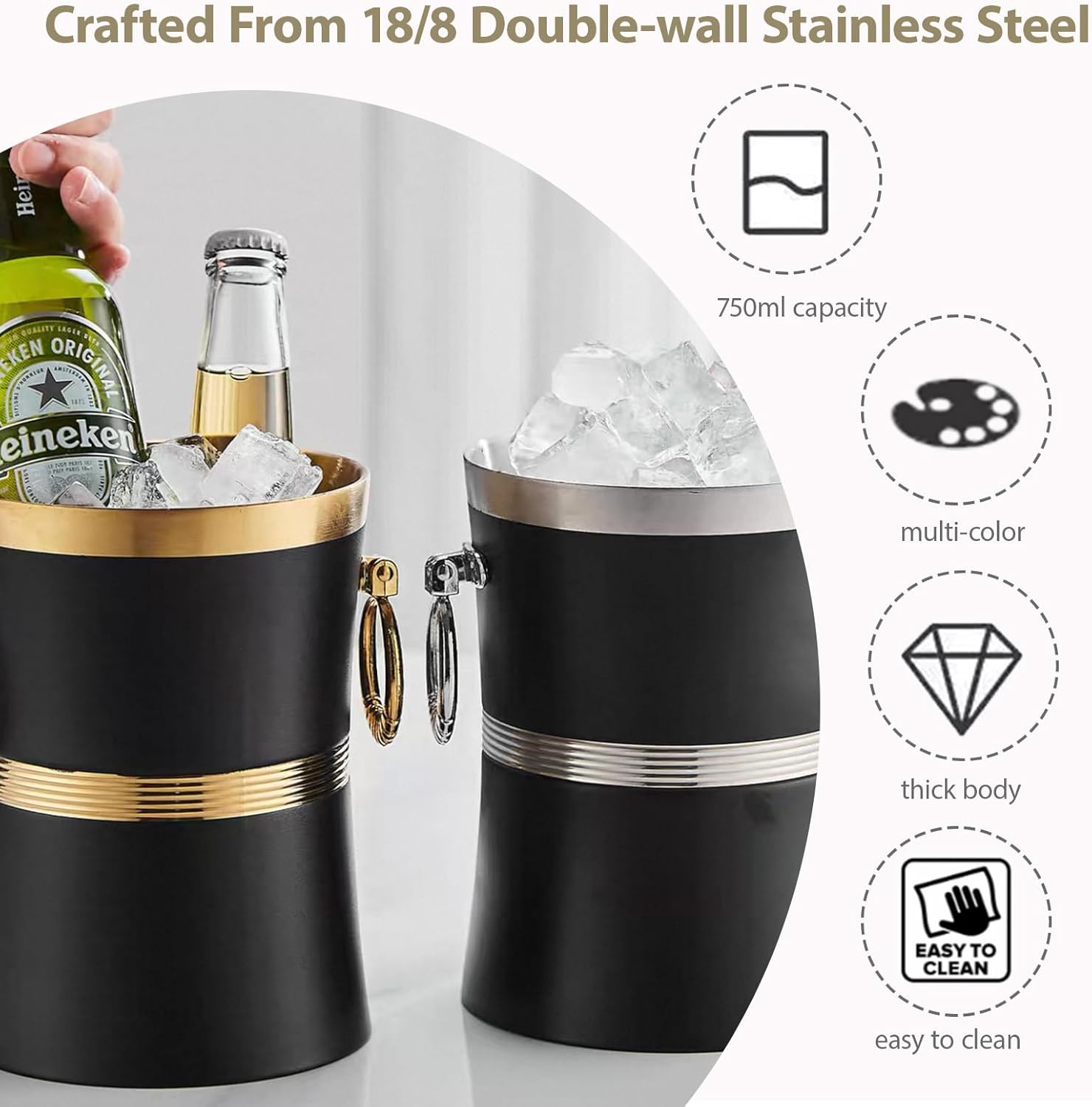 Gold Wine Chiller Bucket for Bottle 750ml White Wine Cooler, Insulated Champagne Beer Ice Chiller Keep Wine & Beverage Cold