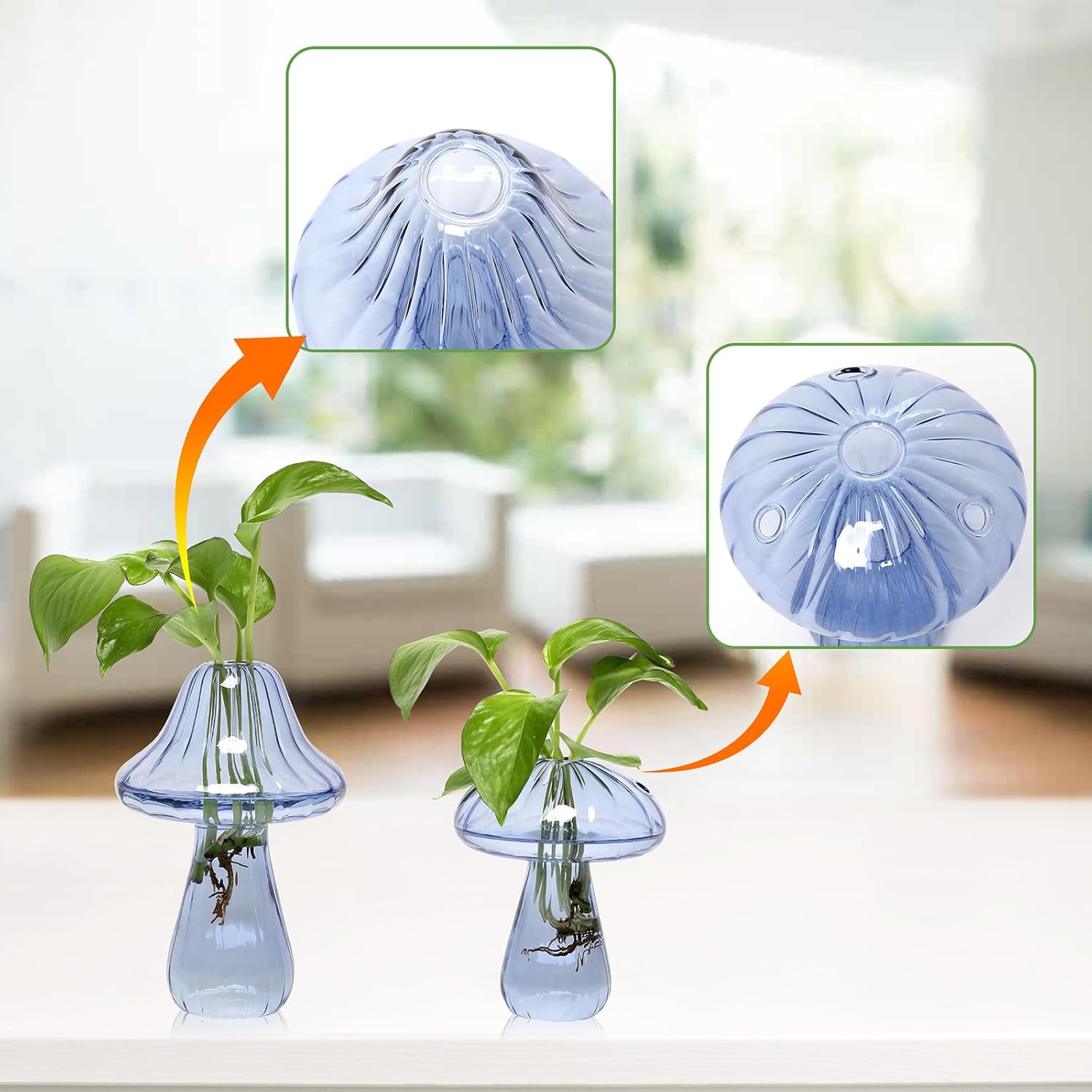 Mushroom Glass Vase Propagation Stations Flower Vases Home Decor Mushroom Planter Cute Vases Garden Decoration Set of 2 - Image 3