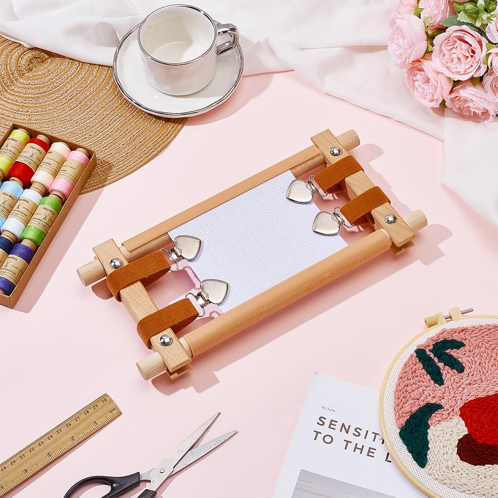 FREEBLOSS Kreuzstich Rollenrahmen Set Stickrahmen Aus Holz Mit Robusten Entenschnabelklemmen Und Selbstklebenden Bändern Für Handarbeiten Quilten Und Nähen 32×15cm (12.6×5.9 Zoll)