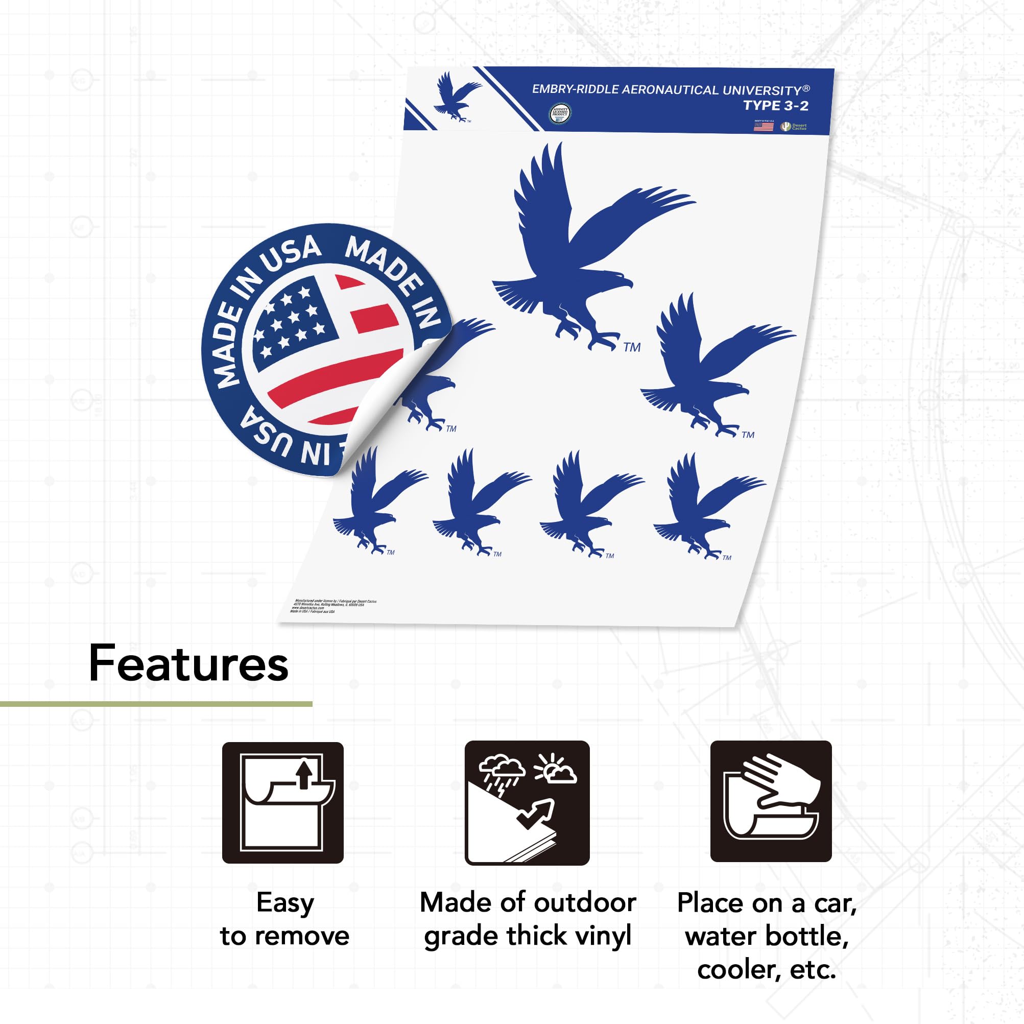 Embry-Riddle Aeronautical University Sticker Sheet - Desert Cactus Eagles Vinyl Decals For Laptop, Car, Water Bottle (Proud Parent Design)