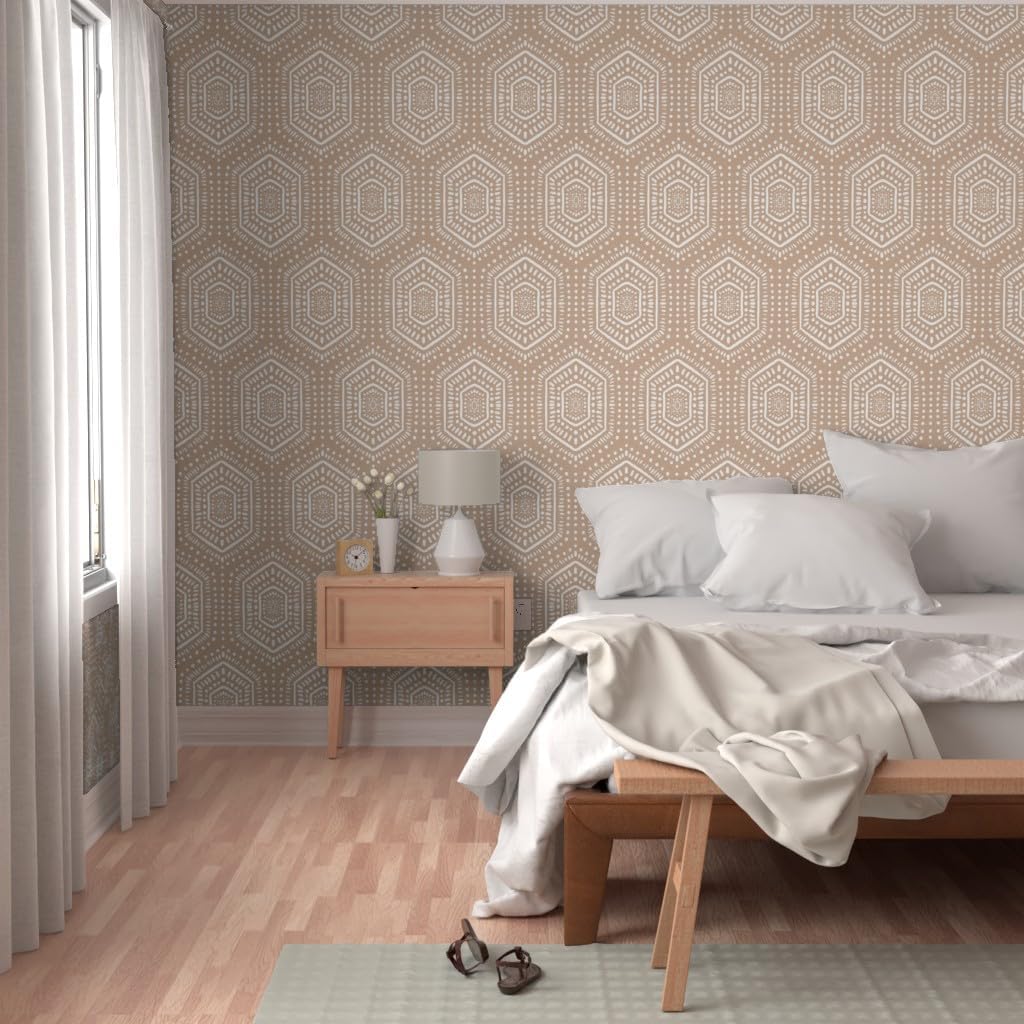 Spoonflower Removable Wallpaper 3ft x 2ft - Boho Painted Vintage Pink Dots Paint Tribal Bohemian Custom Pre-Pasted Wallpaper