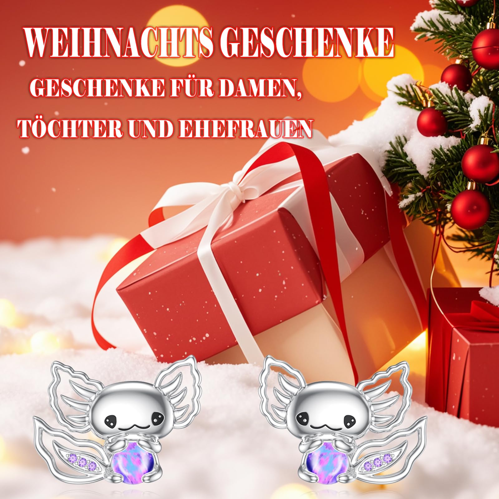 Axolotl Ohrstecker 925 Sterling Silber Tier Ohrring Axolotl Schmuck Geschenk für Frauen Mädchen Damen