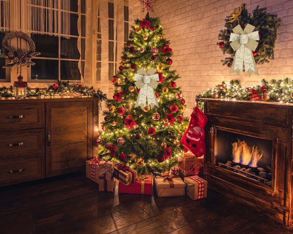 ABTOLS 2PCS Christmas Wreath Bows, Gold Glitter Bows for Wreath Xmas Decor Bow for Front Door Christmas Snowflake Tree Topper Bows for Winter New Year Wall Ornaments Home Indoor Outdoor Decor - Image 4