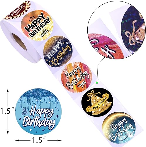 Miniatura 2 de 500 calcomanías de cumpleaños con purpurina para tarjetas de cumpleaños, sobres, bolsas de regalo, decoración de fiesta de cumpleaños para niños y