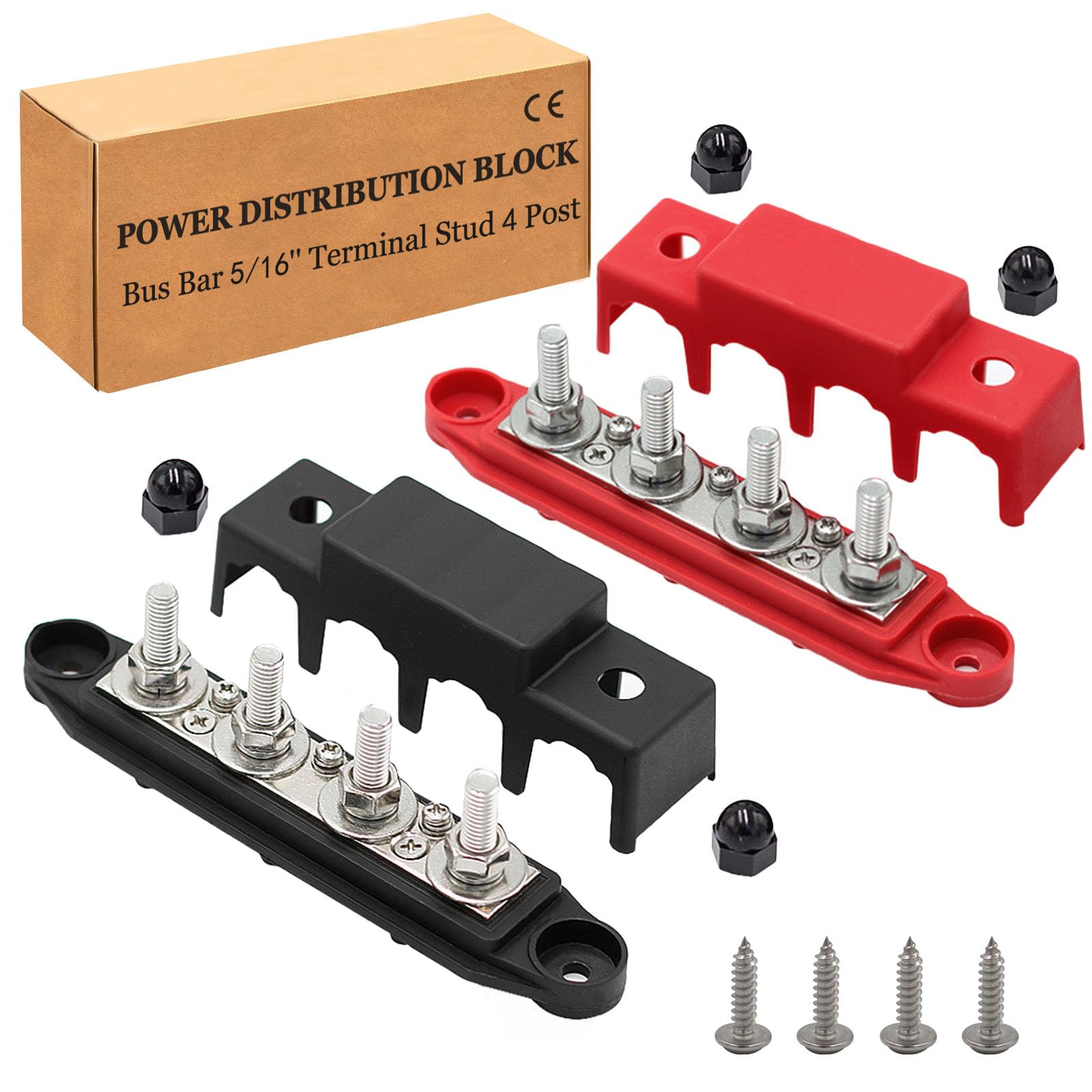 Power Distribution Block 12V Bus bar 5/16" 275A M8 Bus Bar Terminal Block 4 Post Junction Block Max 48V Battery Distribution Block With Cover For Car,