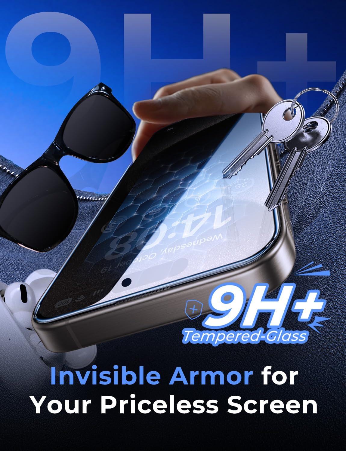 MAGIC JOHN 2 Pack for iPhone 15 Pro Max 6.7 inch Privacy Glass Screen Protector, Auto Dust-Elimination Installation, Bubble Free, Easy Installation