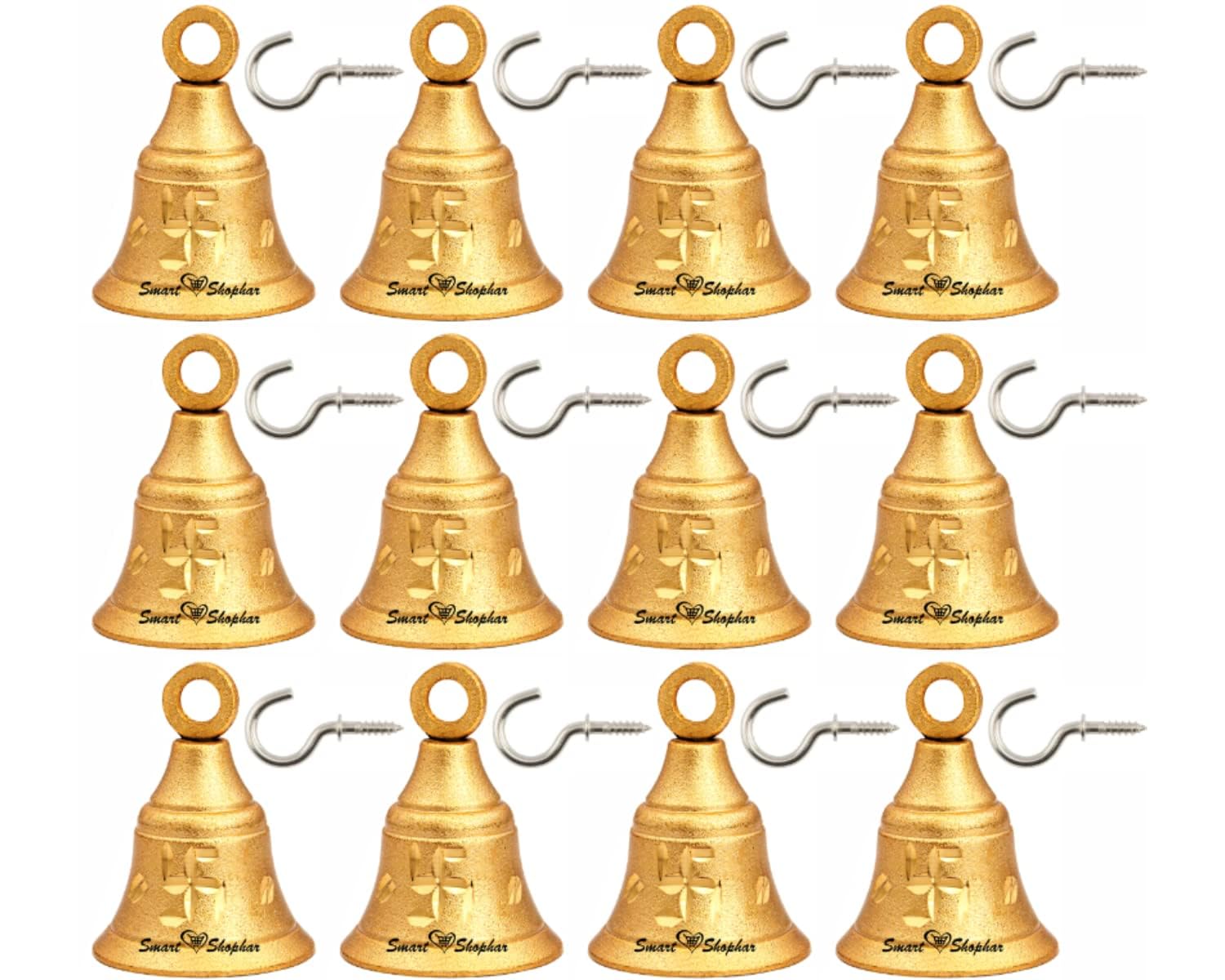 Smart Shophar Brass Jingle Decorative Bell 1 Inches, Heigth 1.3 Inches Gold, Pack of 12 - Classic and Melodious Jingle Bell Set - Elegant Design, Easy Hanging, Rich Sound/Grill Door-image-44