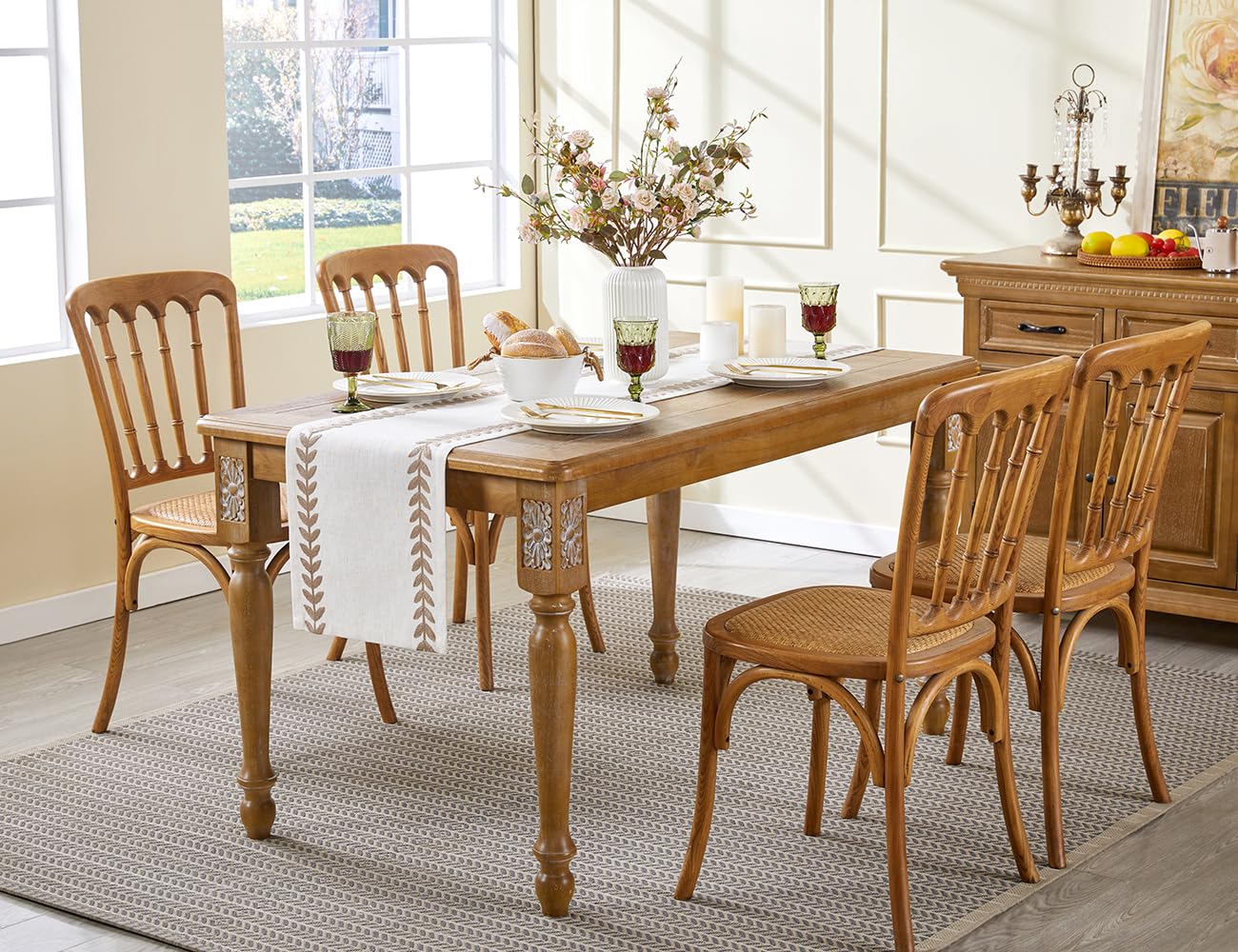 Wracra Runner da tavola Ricamato in Lino, Runner da tavola Irregolare in Foglie di salice Lungo 180 cm, Runner da tavola Rustico per cene, Feste e Uso Quotidiano