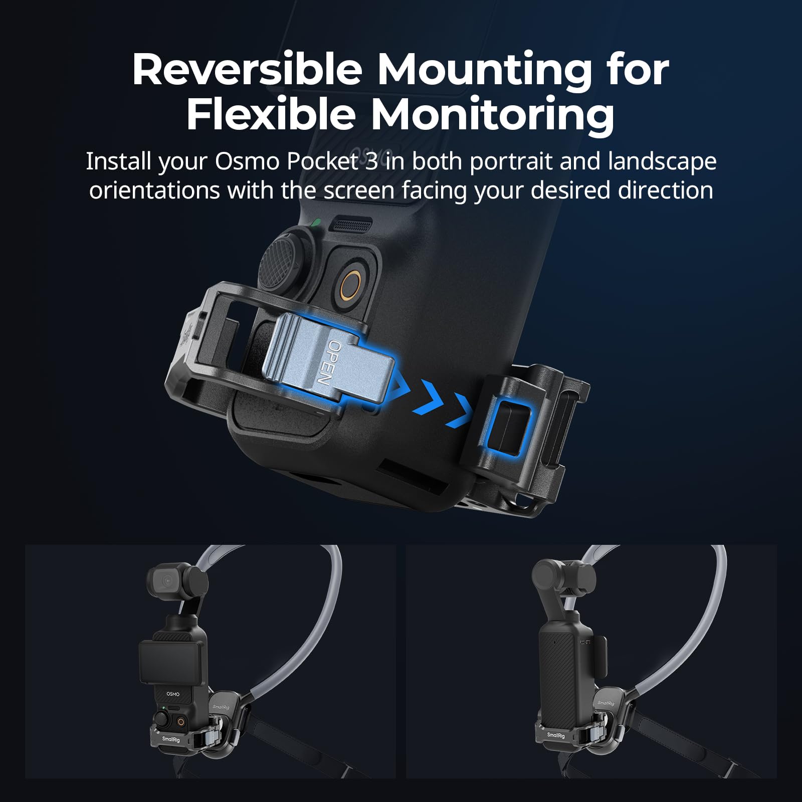 SMALLRIG Klatka rozszerzeń do DJI Osmo Pocket 3, odwracalny adapter montażowy z gwintem 1/4"-20, stopką typu „zimna stopka” i mocowaniem z 2 bolcami, konstrukcja zapewniająca pełny dostęp - 5607