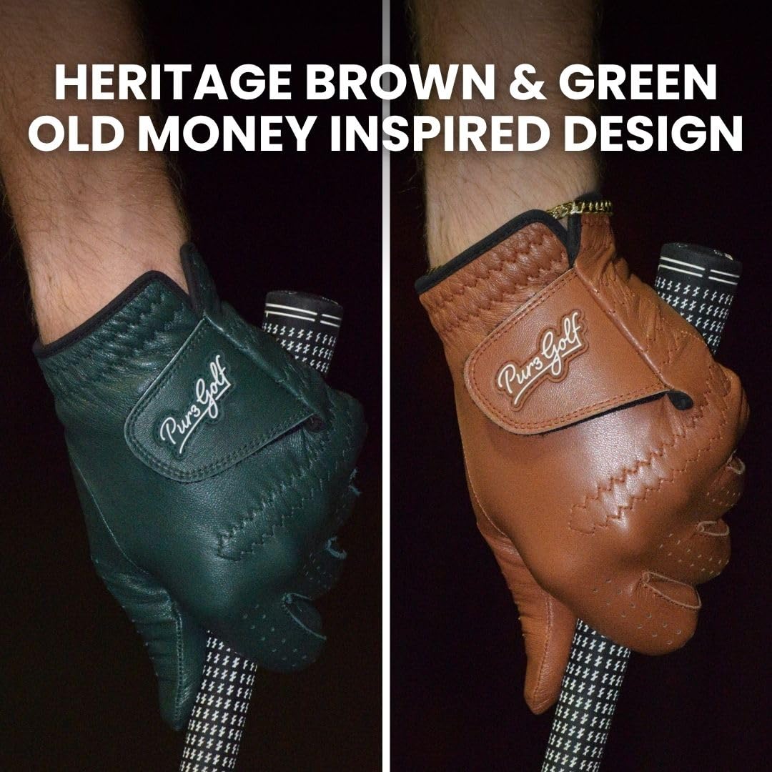 PUR3 – Lot de 2 gants de golf en cuir Cabretta pour homme | Collection Heritage avec marqueur de balle | Gant de golf pour homme main gauche et main droite