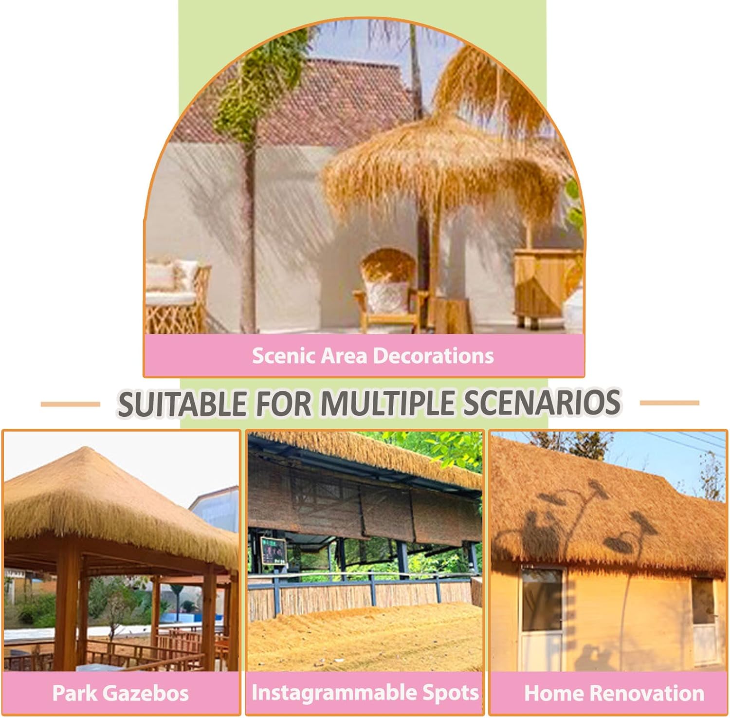 Synthetic Thatch Grass Roof, Artificial Straw Roll Fireproof Thatch Roofing Decoration for Bar Hut Party Patio Beach Pool Garden Fence(Size:1Mx10M,Color:Yellow)