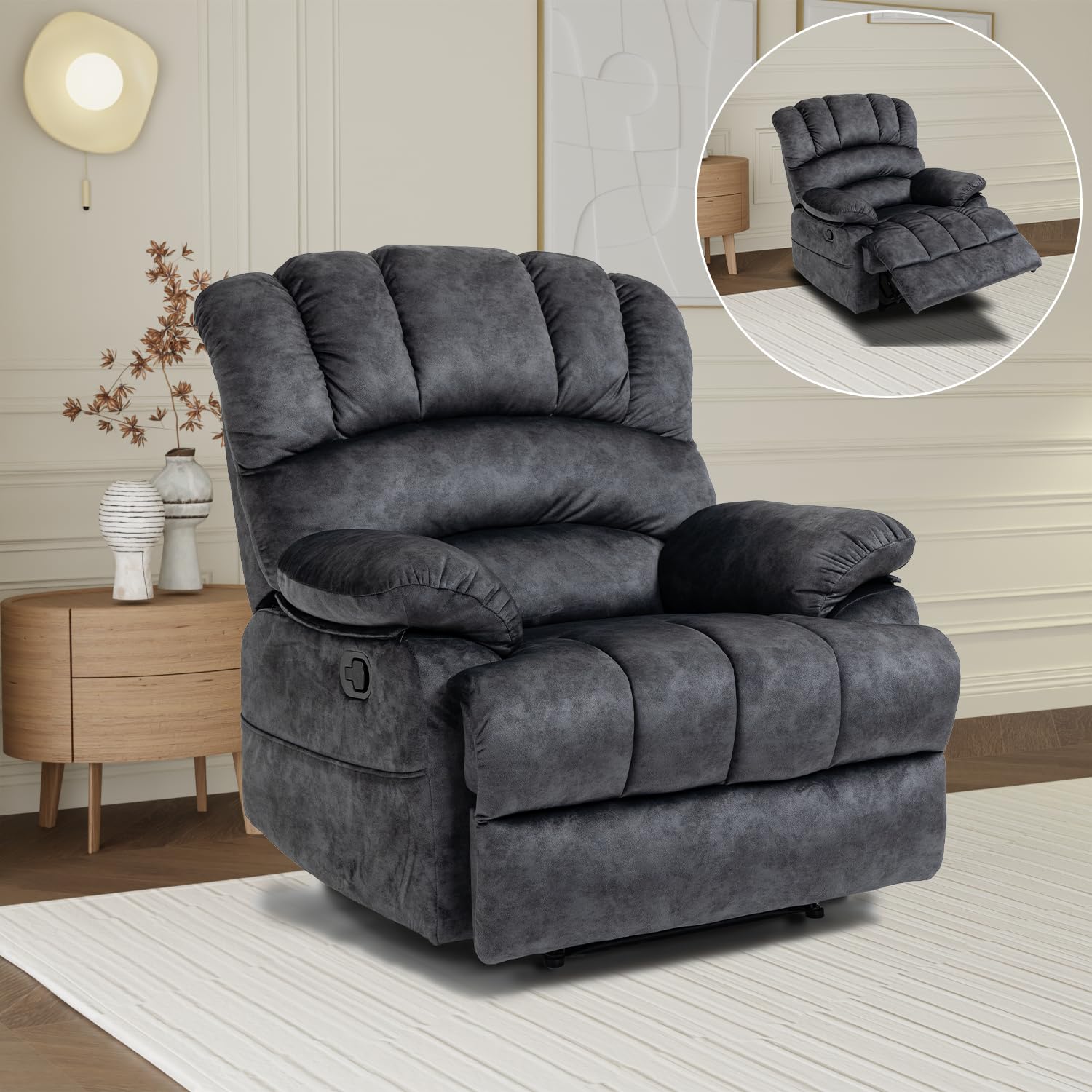 Large Lazy Recliner Chair for Adult, Comfortable Manual Single Recliner Sofa, Oversized Reclining Chair Upholstered Soft Fabric Living Room Recliner
