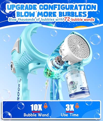 Miniatura 3 de Boerfmo Pistola de burbujas  Pistola de burbujas espaciales de 72 agujeros con luz LED  Máquina de burbujas recargable para niños  Juguetes regalos