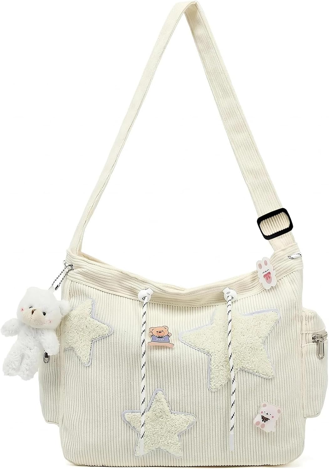 Cute Tote Bag for Women Teens, Kawaii Corduroy Star Crossbody Shoulder Purse