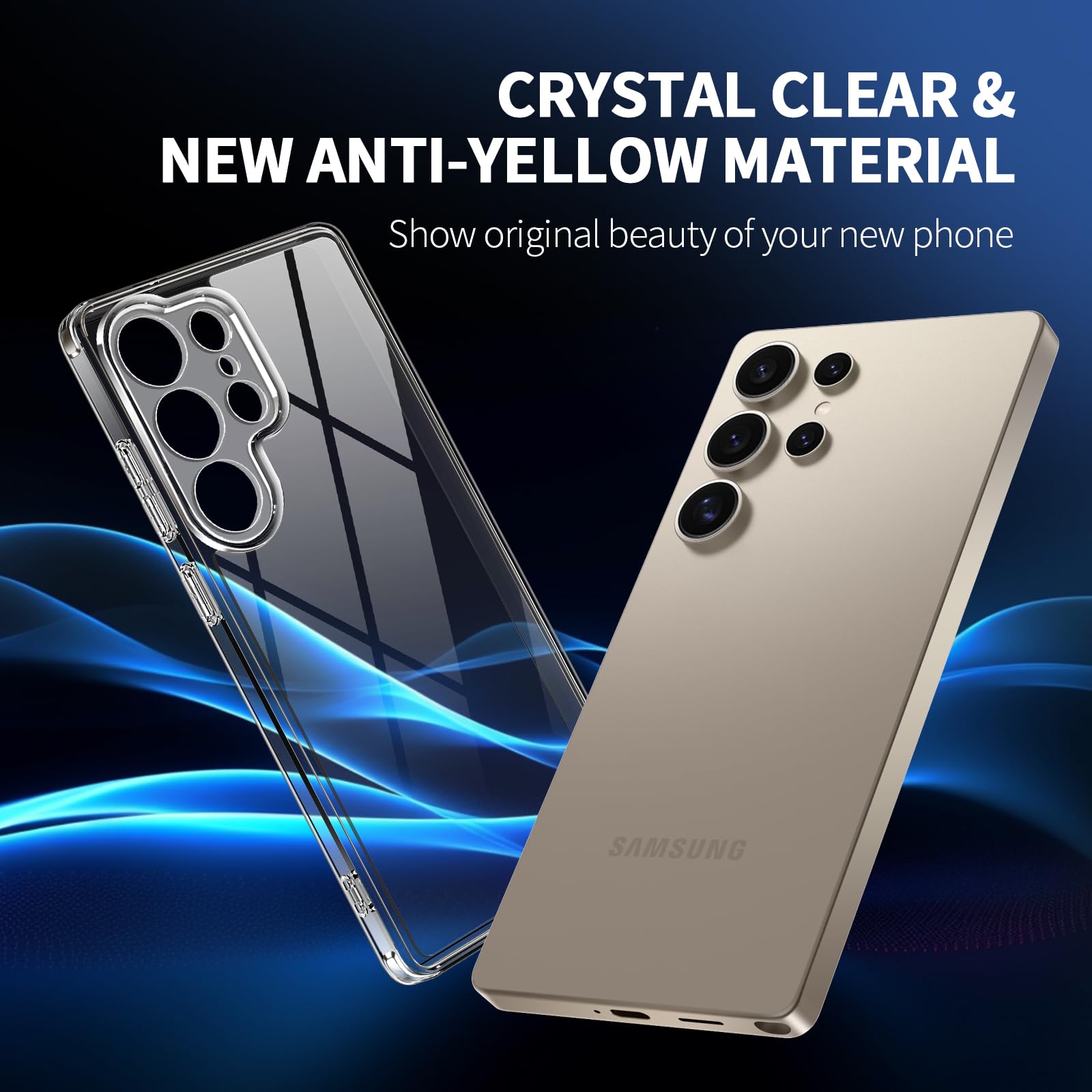 COPIKE Cover Antiurto per Samsung Galaxy S25 Ultra e 2 Pellicola Vetro Temperato, Custodia Protezione Fotocamera [Anti Ingiallimento] Sottile Hard PC, Trasparente