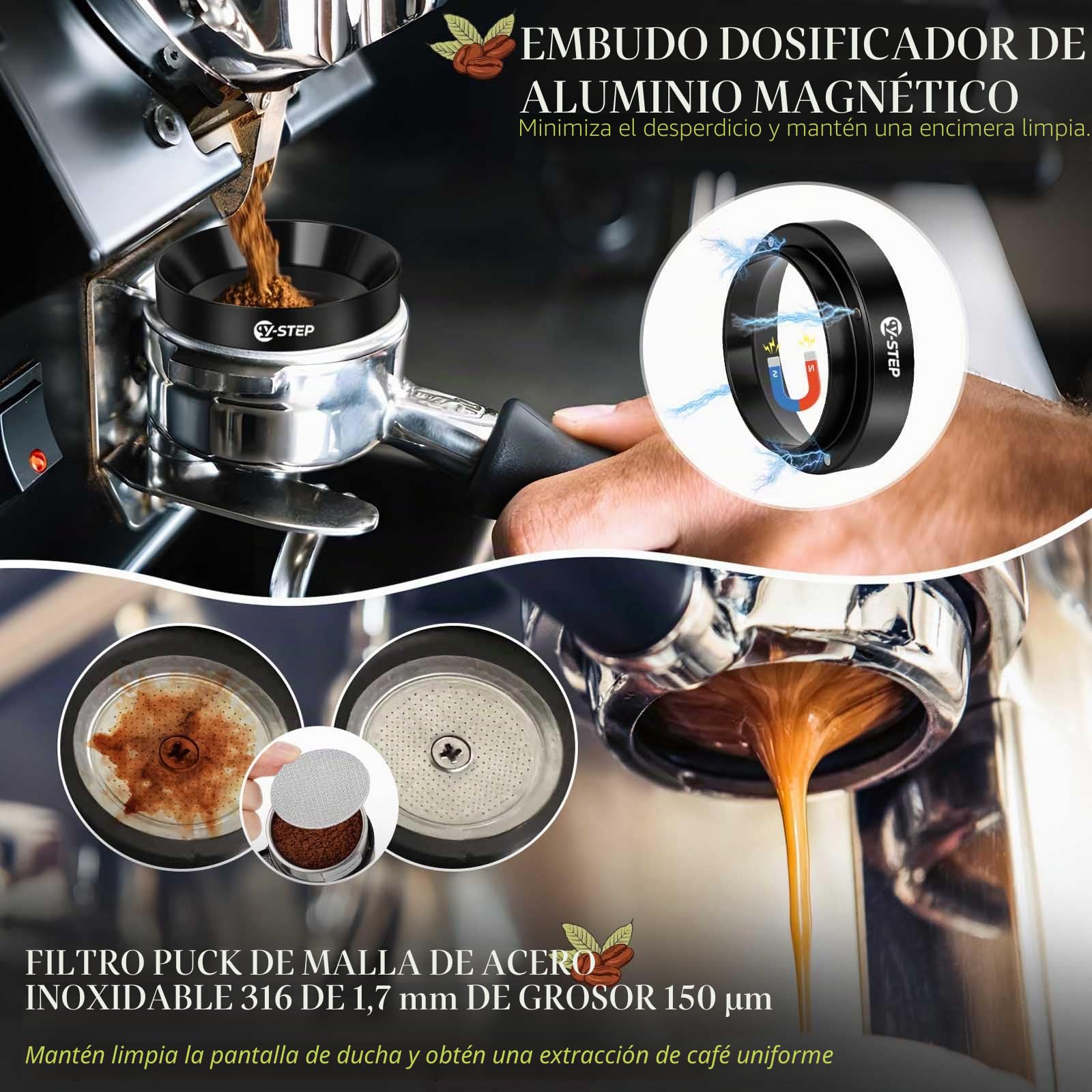 Y-Step Juego de 8 accesorios para espresso, tamper de café de 51mm con estación de tamper, nivelador de café, herramienta WDT, anillo dosificador, cepillo de limpieza, pantalla de disco, agitador