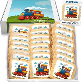 Train Cookies Choo Choo Train Theme Party Favors | Individually Wrapped 24 Pack Themed Cookies | Transportation Vehicles | Birthday Baby Shower Kids Adults Treats