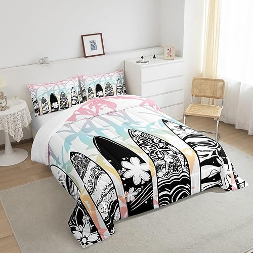 Miniatura 3 de Castle Fairy Juego de edredón de verano para surf, tamaño individual, juego de ropa de cama con estampado abstracto de tabla de surf de graffiti