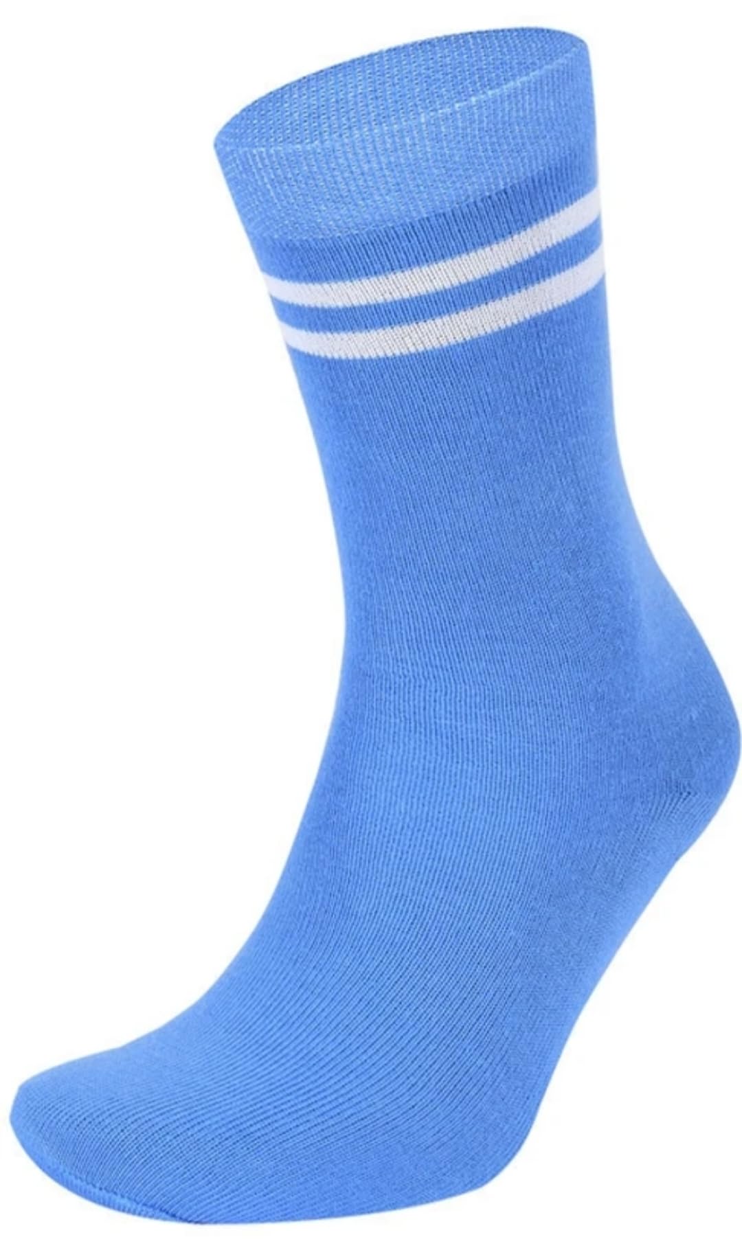 Crew Cotton Socks, Sky Blue with White Stripes, Pack of 5, Casual Athletic Style 2