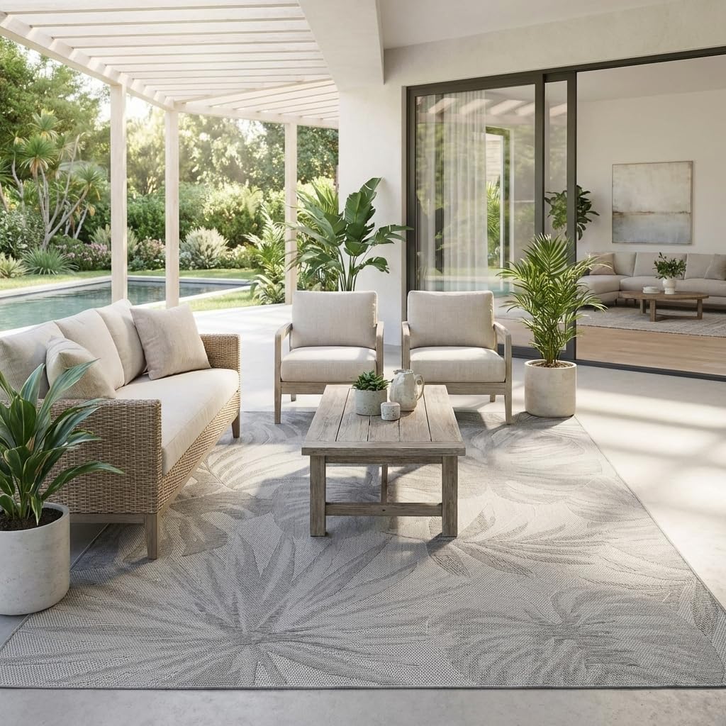 Tapis terrasse et balcon résistant grand format motif végétal