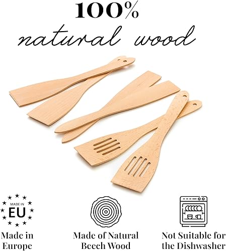 Miniatura 4 de tuuli Kitchen - Juego de espátulas de madera de 6 piezas, espátula de madera maciza especialmente diseñada para cocinar, utensilios de madera