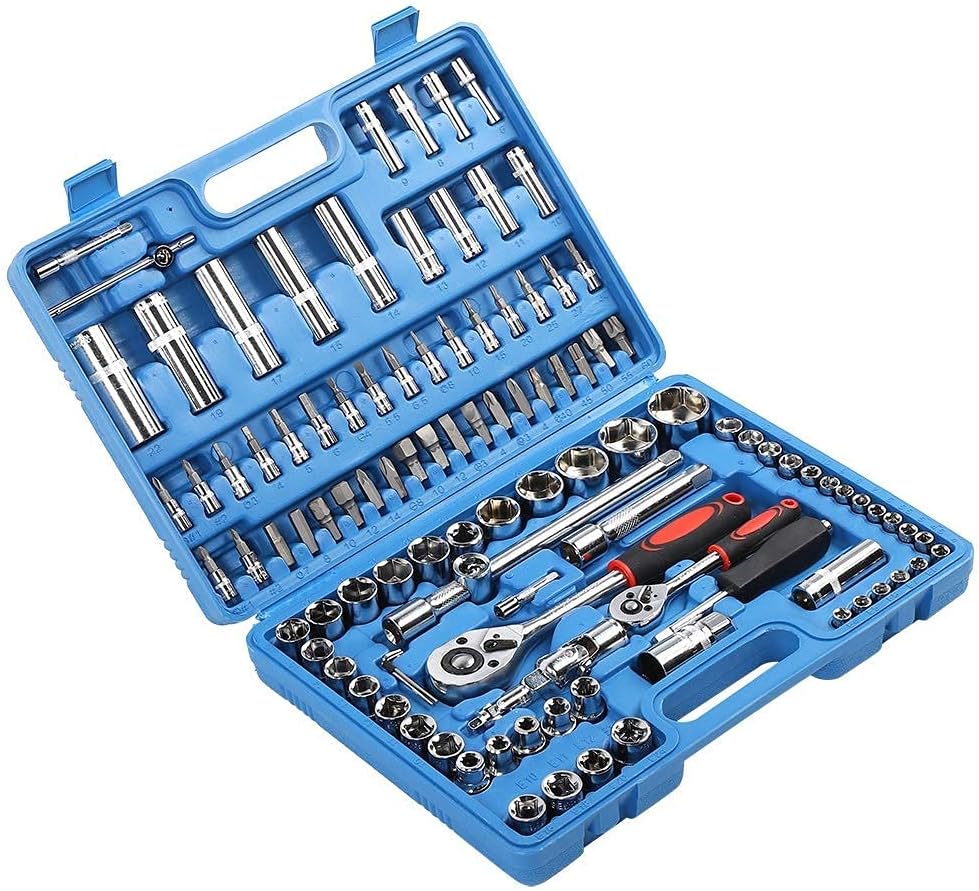 Drive Socket Spanner, 108Pcs 1/4in 1/2in CR40 Steel Car Repair Socket Wrench Set Case + Box Hand Tool Kits for Machinery and Home Maintenance JB-Tong