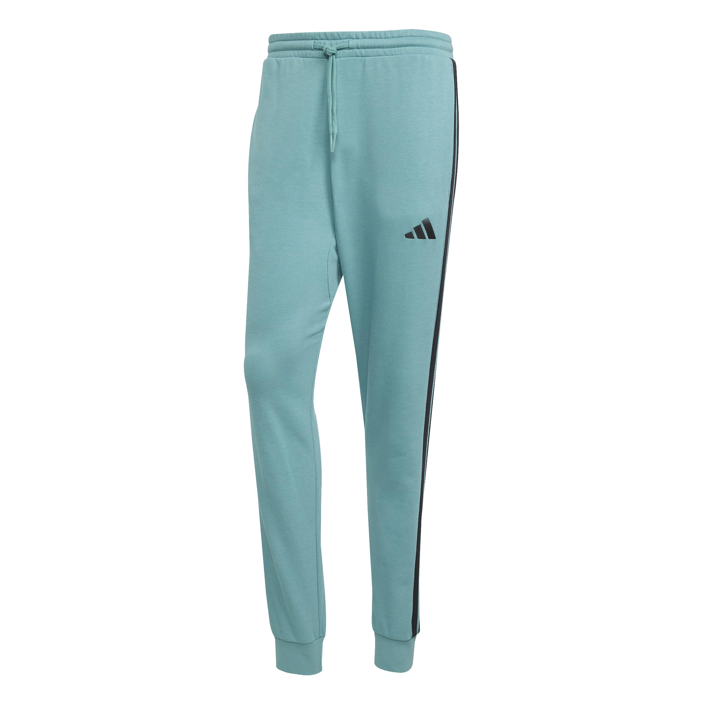 adidas Men's Essential Three Stripes French Terry Pant, Powder Teal/Black, XS
