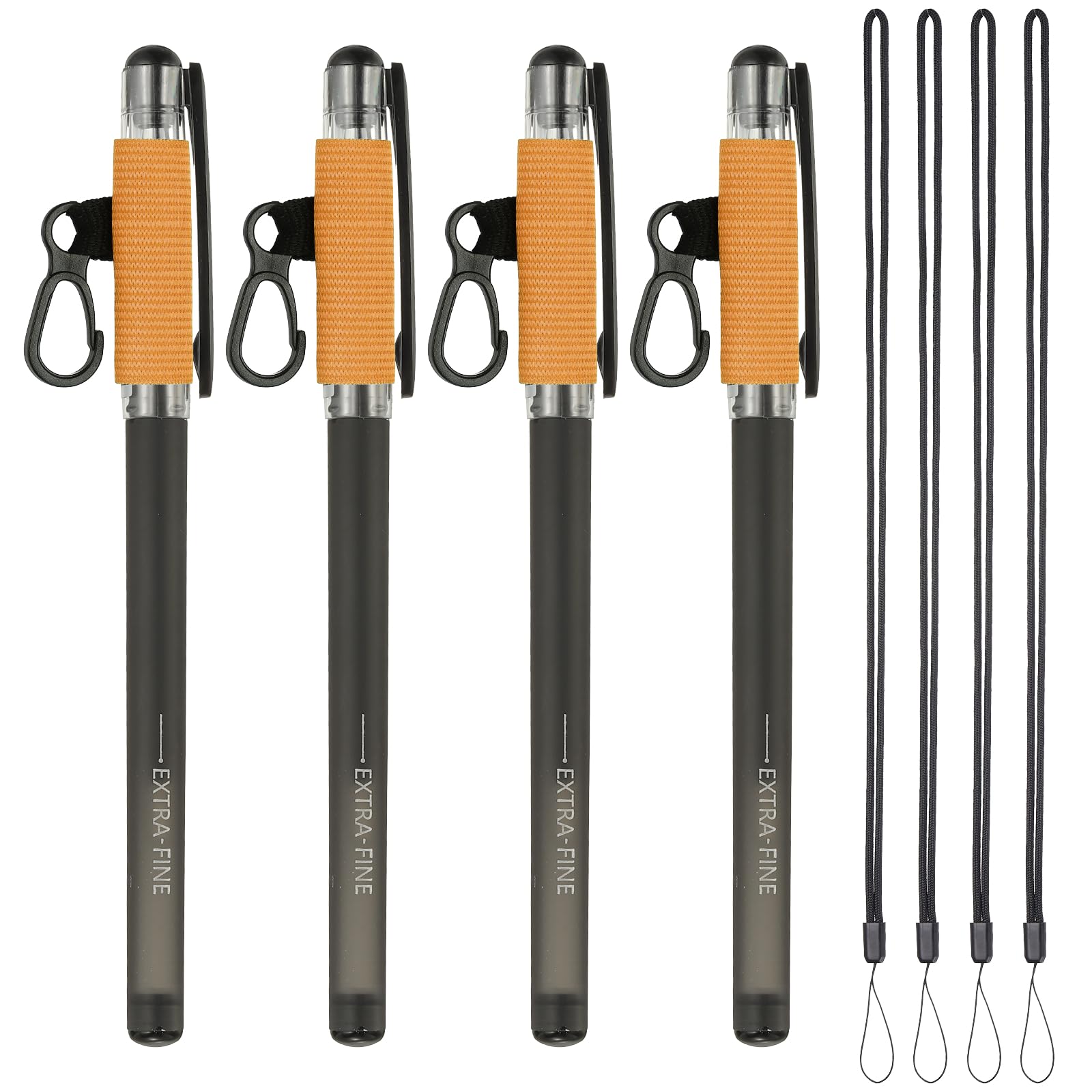 PATIKIL 4Pcs Elastic Pen Holder with 4 Lanyards, Anti Lose Portable Pen Holder for Necklace Carpenters Teachers Construction Workers, Orange