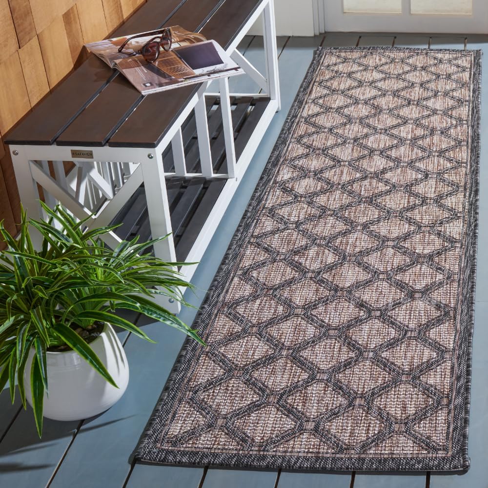 SAFAVIEH Courtyard Collection 2'3" x 12' Natural / Black CY8471 Indoor/ Outdoor Waterproof Easy Cleaning Patio Backyard Mudroom Runner Rug