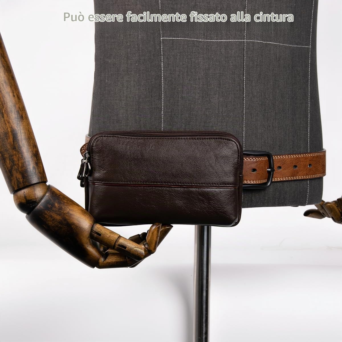 Uomo Pochette Custodia a Fondina da Cintura in Vera Pelle con Cinturino da Polso e Passante per Cintura, Piccolo Borsa Casual Portafoglio per Telefono, Marsupio Multifunzionale per Viaggio Black