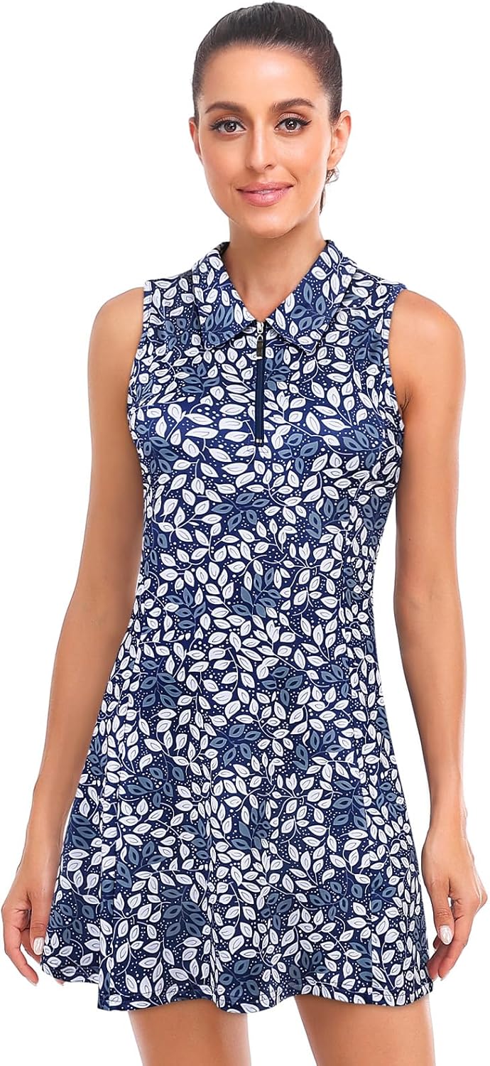 Cucuchy Style Womens Polo Tennis Golf Dresses with Shorts Sleeveless Zip Up Athletic Dress - Image 5