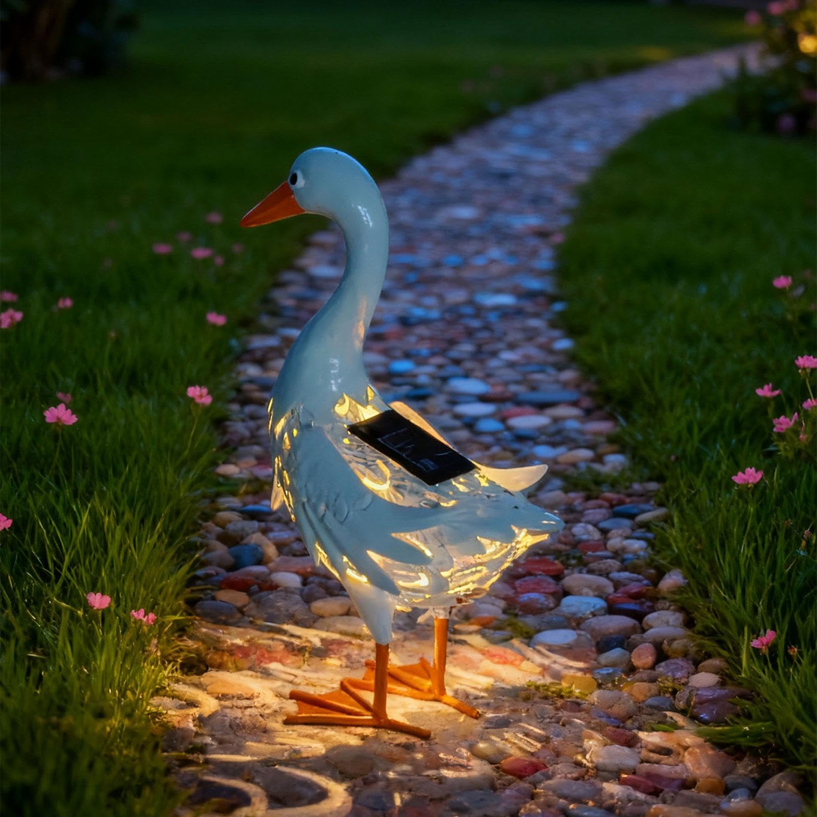 Statua Anatra Solare da Giardino Ornamento Animale con Luce Figurina in Ferro Robusta Pronta all’Uso Adatta per Decorazione Esterni Terrazze Cortili G