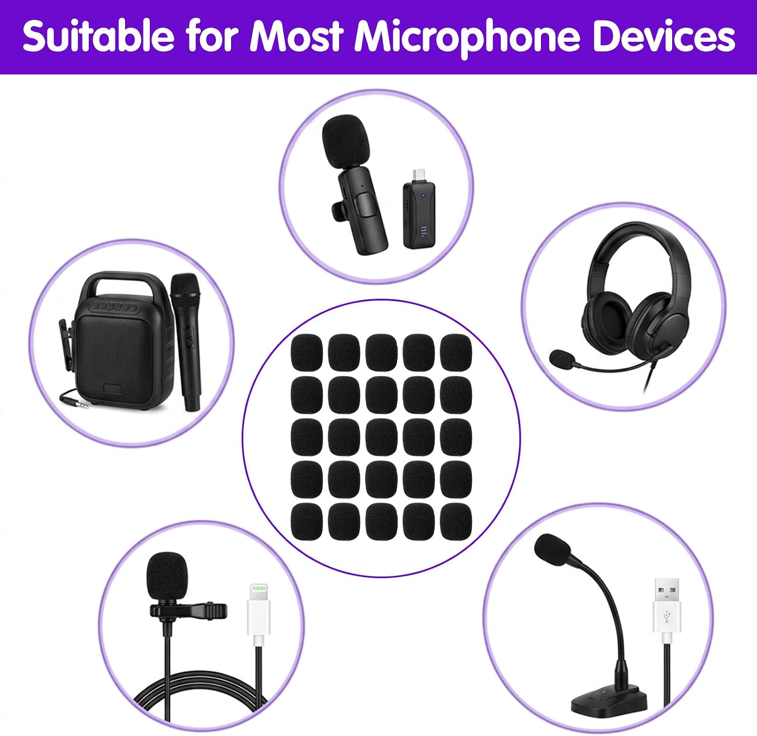 25 Pcs Microphone Covers Noise Reduction Foam Mic Cover Universal Compatible Mini Windscreens Replacement for Lapel Microphones Headset image 4