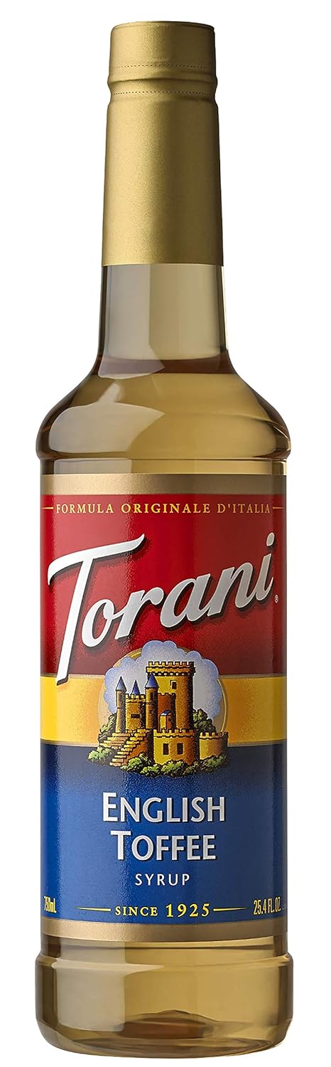 Torani English Toffee Syrup 25.4 oz - Rich Buttery Flavor, Pure Cane Sugar for Coffee, Lattes & Cocktails