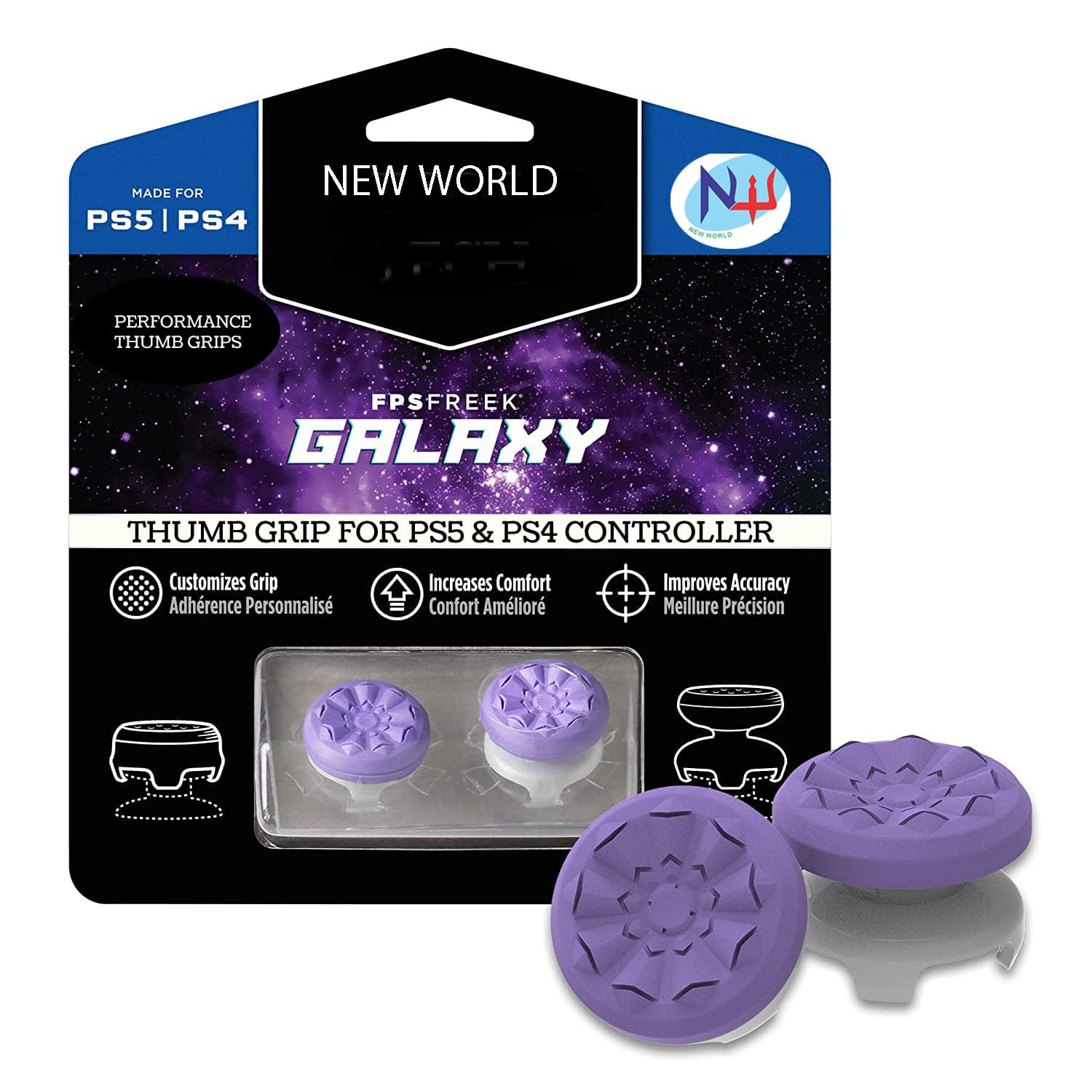 New World for PS5 PS4 Controller ControlFreek Galaxy FPS - Freek Galaxy Analog Extenders Thumbstick Thumb Grips for PS5 and PS4 Controller - 1 Pair Purple Galaxy Theme Thumb Grips-image-33