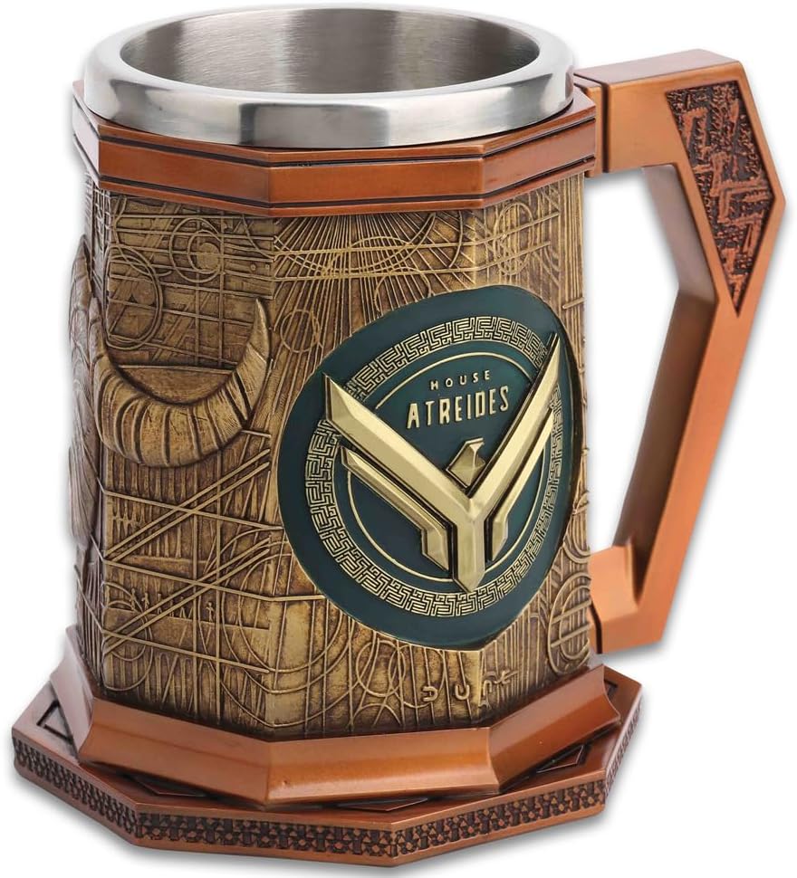 Dune House Atreides Sculpted Mug | Officially Licensed Dune Memorabilia | Hawk Emblem & Sandworm Design on Each Side | 6" Mug with Removable Steel Liner | Holds 20oz of Liquid