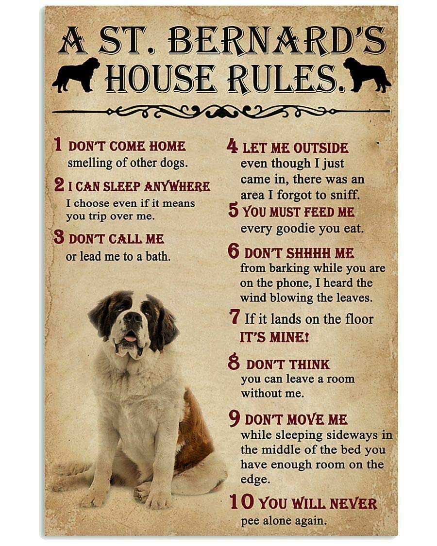 Biopracess Metalpostera22990 A St Bernard House Rules Poster Decor Gift For Dog Lover Art Wall Decor Metal Sign Poster 8X12 Inches