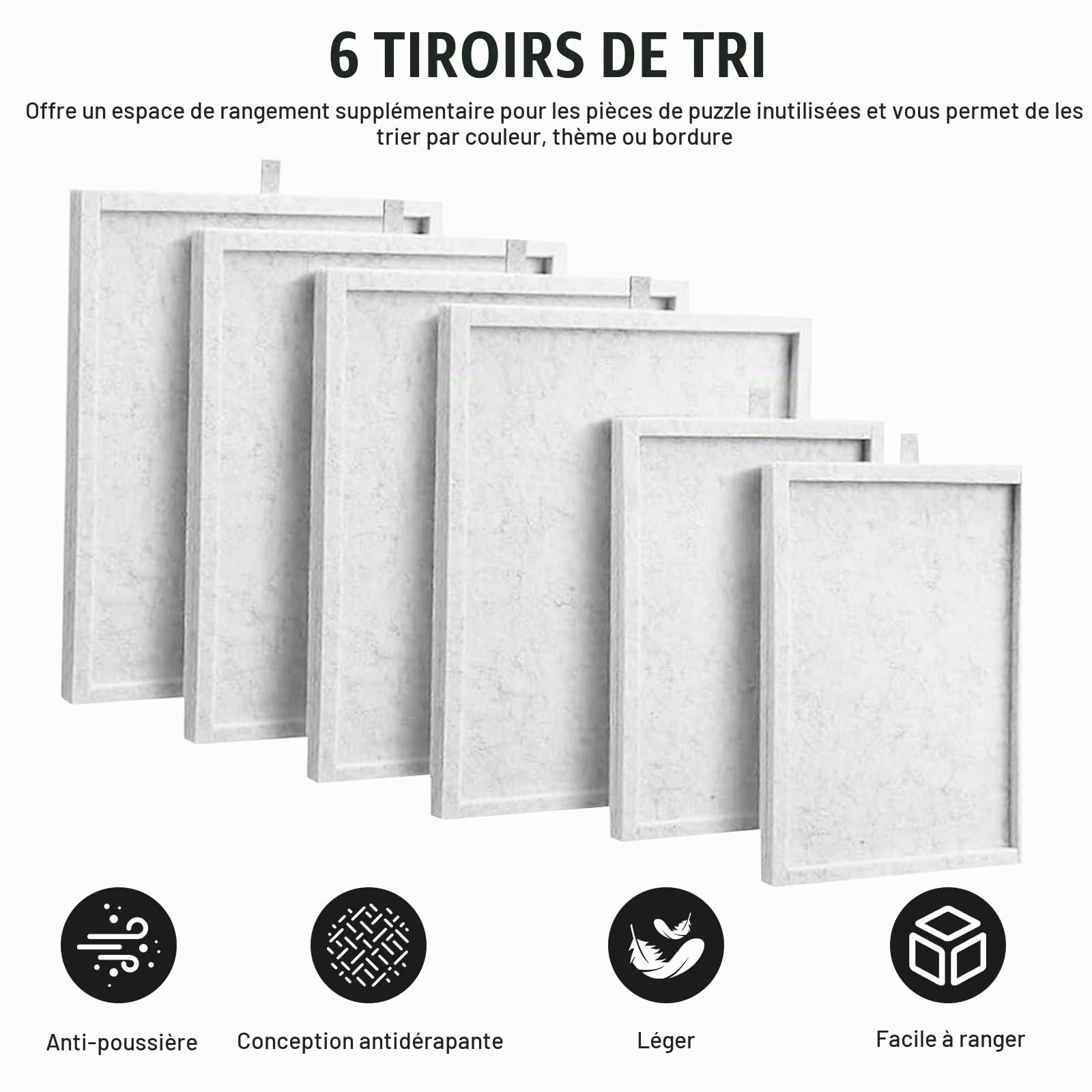Table puzzle inclinable avec support et couvercle 2 en 1, planche à puzzle portable avec 6 tiroirs, rangement pliable pour adultes et enfants, convient pour jusqu'à 1000 pièces (gris)