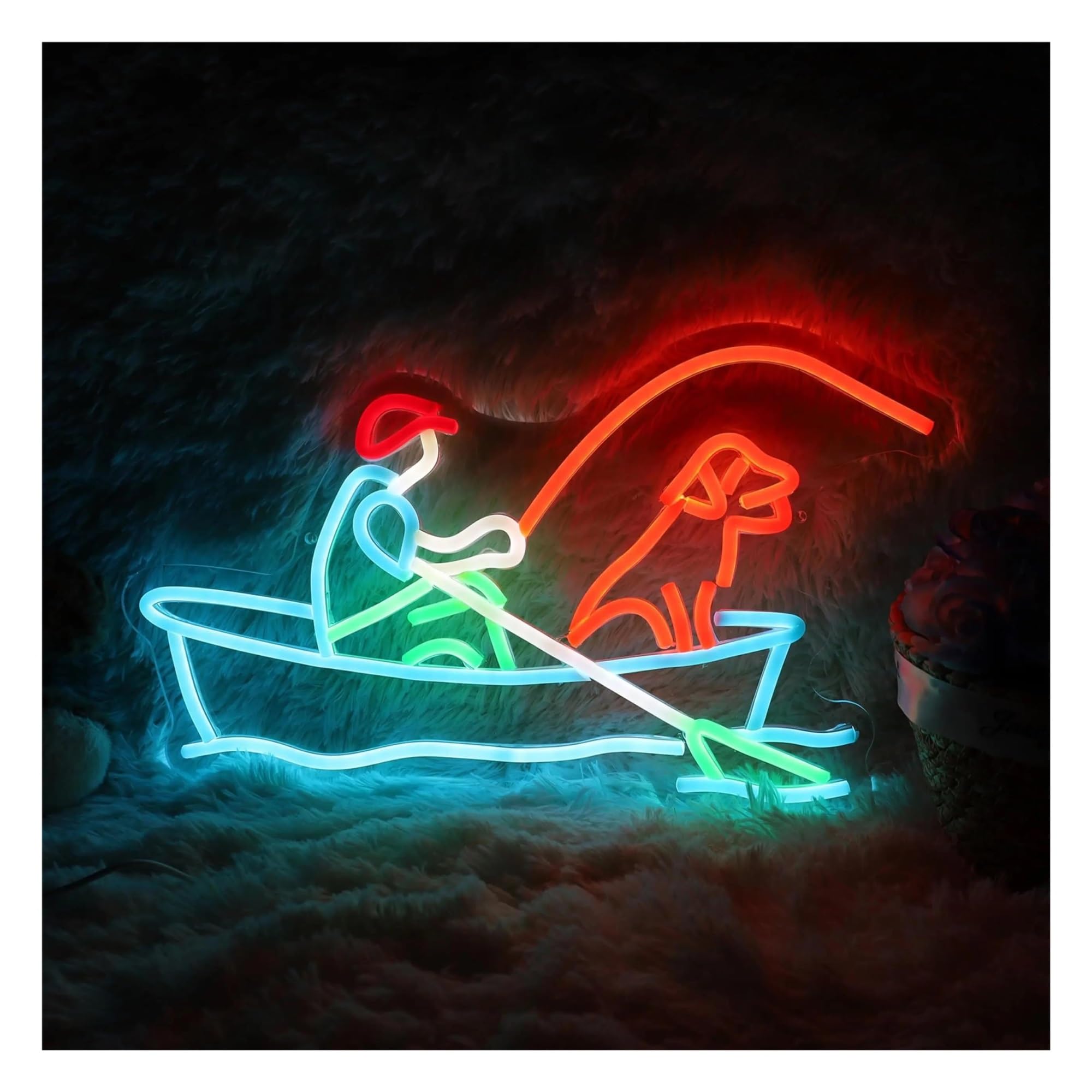 XENITE Hanging Art Neon Signs Fishing On The Boat LED Neon, USB Powered Dimmable LED Neon, Suitable for Game Room, Party Wall Decoration 24.9x42.9cm