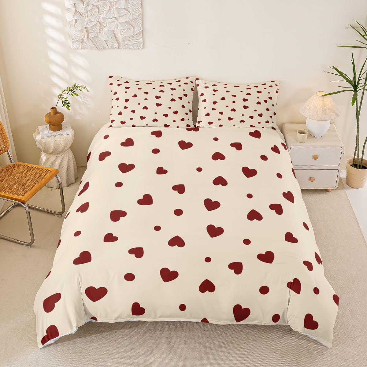 Parure de lit rouge à pois géométriques mignons pour décoration moderne de lit