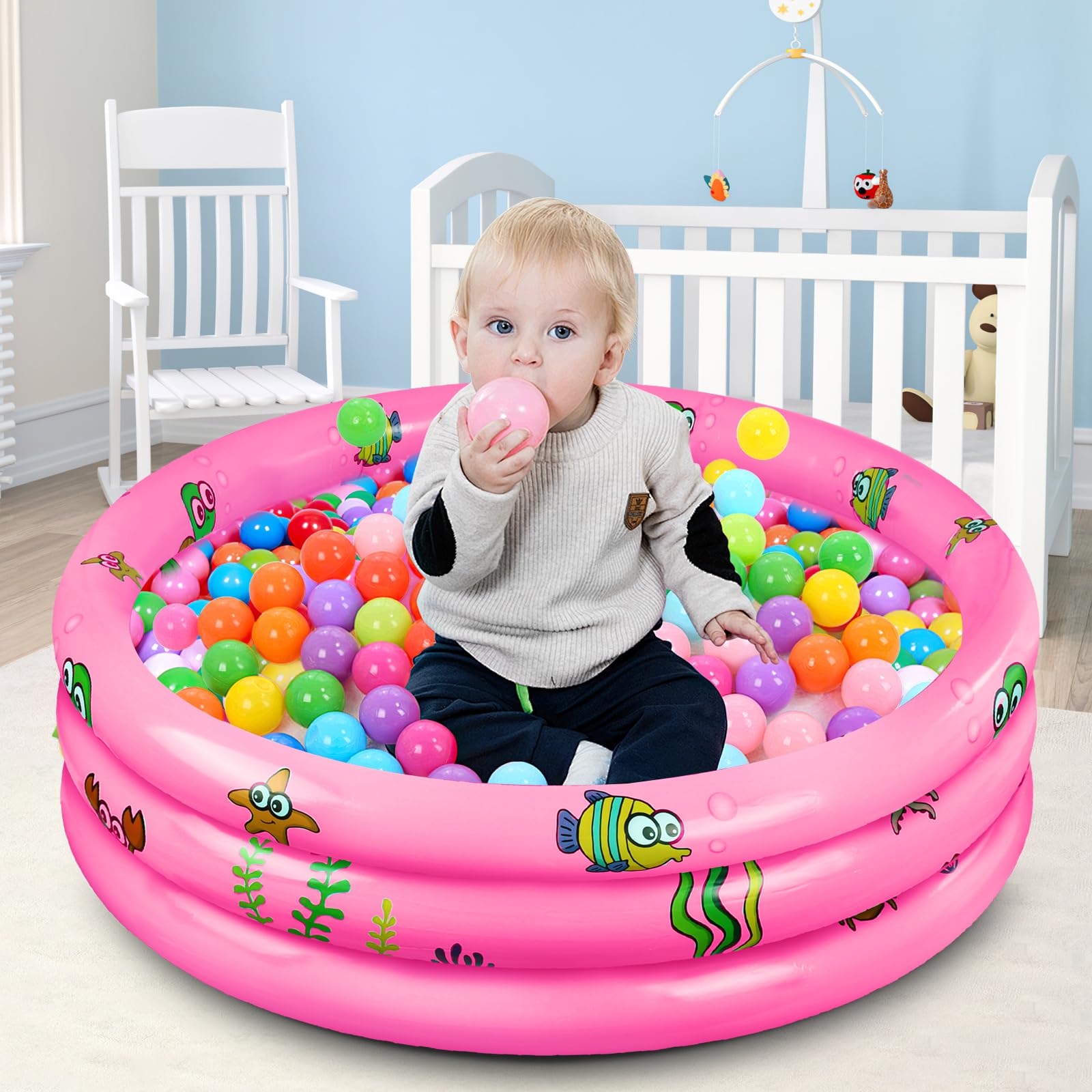 Piscine Enfant Gonflable Ronde, Ø100 cm, Pataugeoire Gonflable, Antidérapante, Pour Enfants