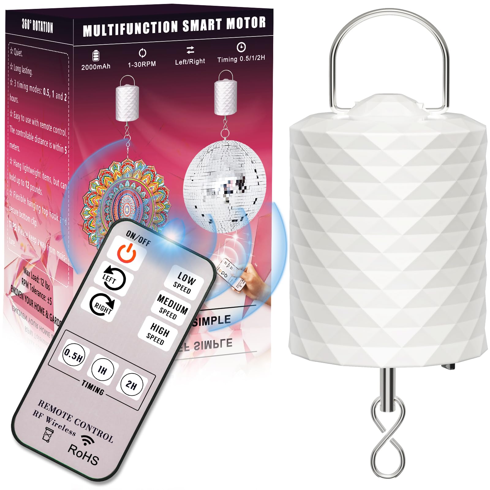 Windspiel Motor, Windspinner Motor, 3 Gang Drehzahl Bidirektional Eingestellter Mobile Discokugel Motor, Drehmotor für Dekoration wie Spiegelkugel
