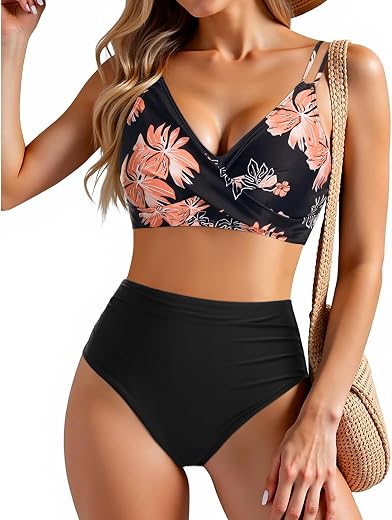 Holipick Women High Waisted Bikini Set Two Piece Swimsuits Push up Wrap Swim Suits Top Tummy Control Bathing Suit Bottom