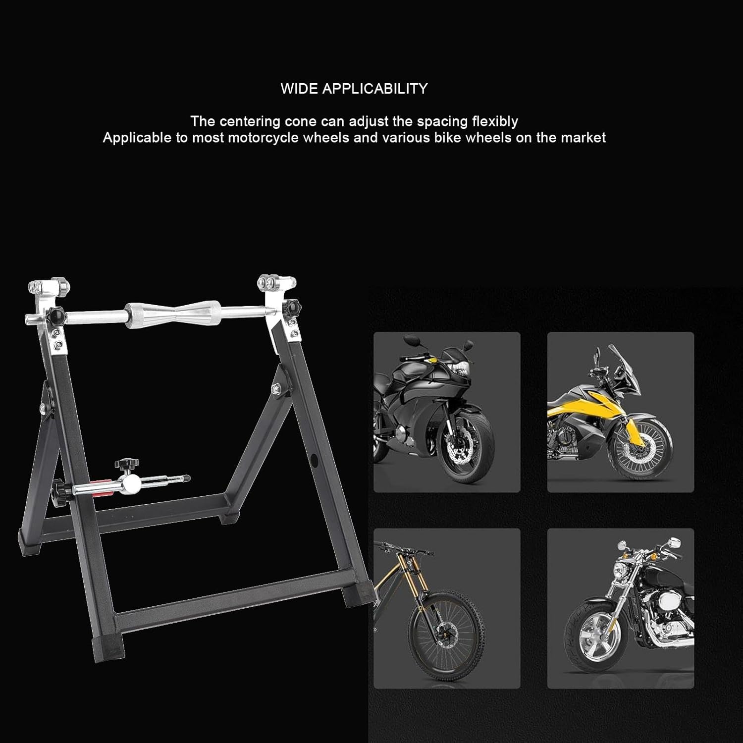 Luocute Bike Wheel Balancer, Portable Rim Tire Alignment Balancing Tool with Foldable Adjustable Centering Cones for Static and Dynamic Tire Alignment, Most Motorcycles and Off Road