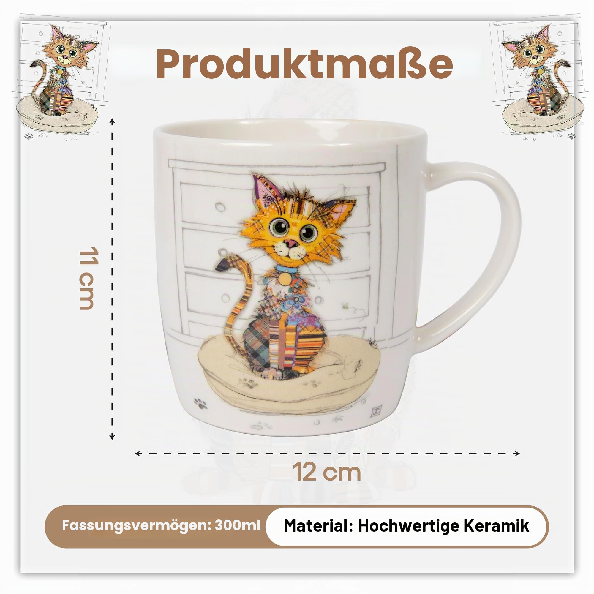 Lesser & Pavey Kaffeetasse im britischen Design, Keramikbecher für Zuhause oder Arbeit, große Tassen für heiße Getränke, Kimba Kätzchen… – Ansicht 2