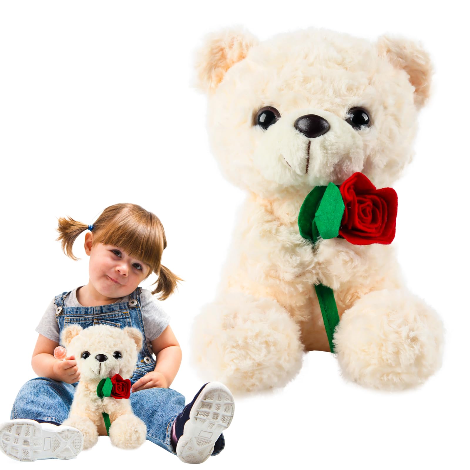 TIVUNORON Teddy Bear Plush Toy Cuddly Toy, 25 cm Teddy Bear Soft Fur Plush Toy, Rose Bear Plush Toy