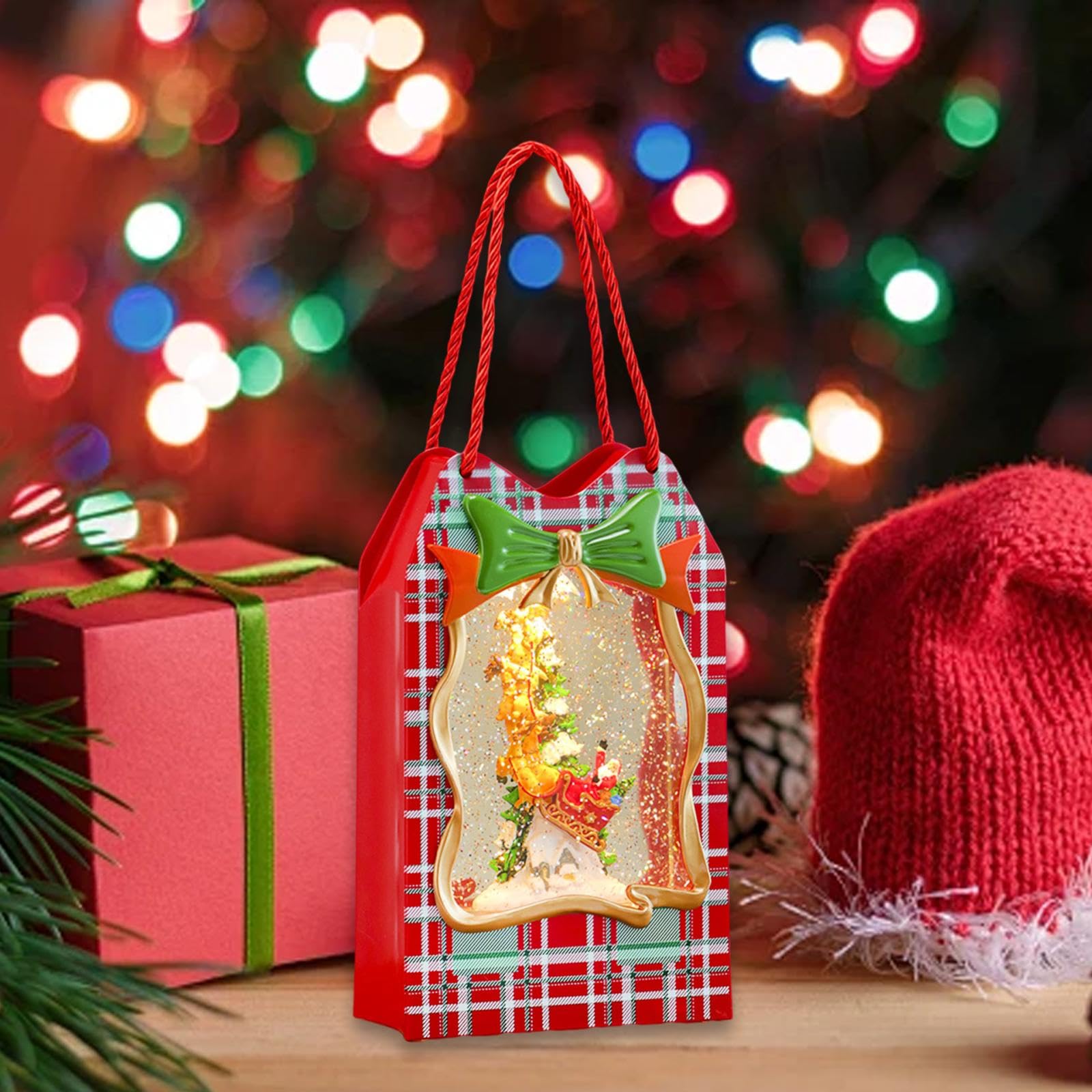 Qianly Boîte à Musique Scène de Noël Éclairée Ornement de Fête Lanterne Décorative Boule Scintillante avec 8 Chansons et Double Alimentation Adapté pour Le, Le Traîneau du Père